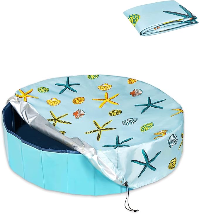 Foldable Round Dog Swimming Pool Cover, for 32 "/63“/48” Collapsible Outdoor Tub, PVC Coating Waterproof and UV Protection, Leakproof Washable Kiddie Pet Small Paddling Bath Accessories