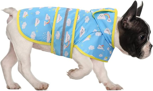 HDE Dog Raincoat Jacket Reflective Adjustable Hooded Pet Poncho Rain Coat with Leash Hole for Small to X-Large Dogs Cartoon Storm - M