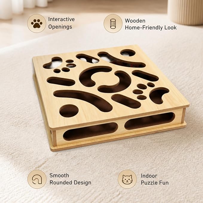 Cat Claw Saver Box （Large）, Solid Wood Construction Cat Nail File Scratcher with Sandpaper Inside, Nail File Box Stress Free Alternative to Clippers and Grinders(Bell Ball)
