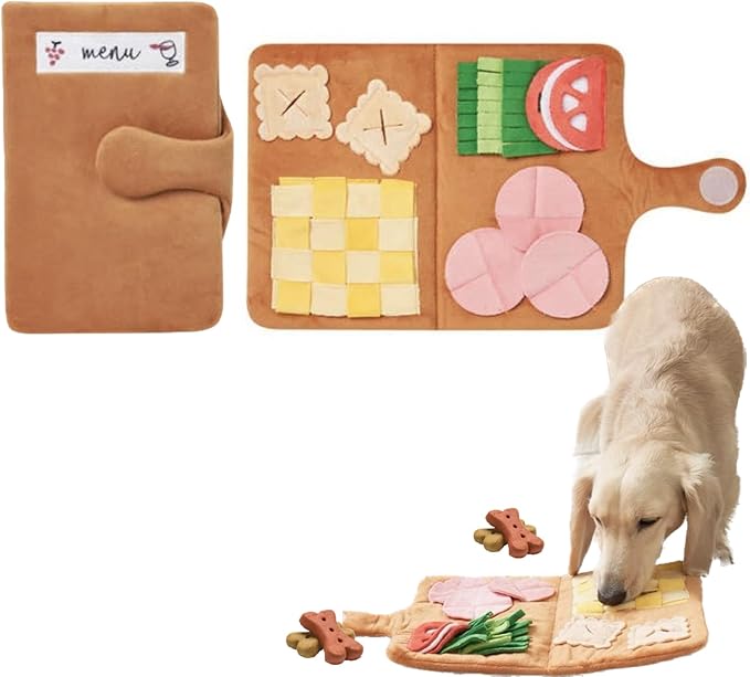 Dog Snuffle Mat Slow Feeding Mats Sniffing Puzzle Toys Interactive Burrow Activity Hide and Seek Enrichment Toys for Foraging Training Dog Gifts for Small Medium Large Dogs (Menu)