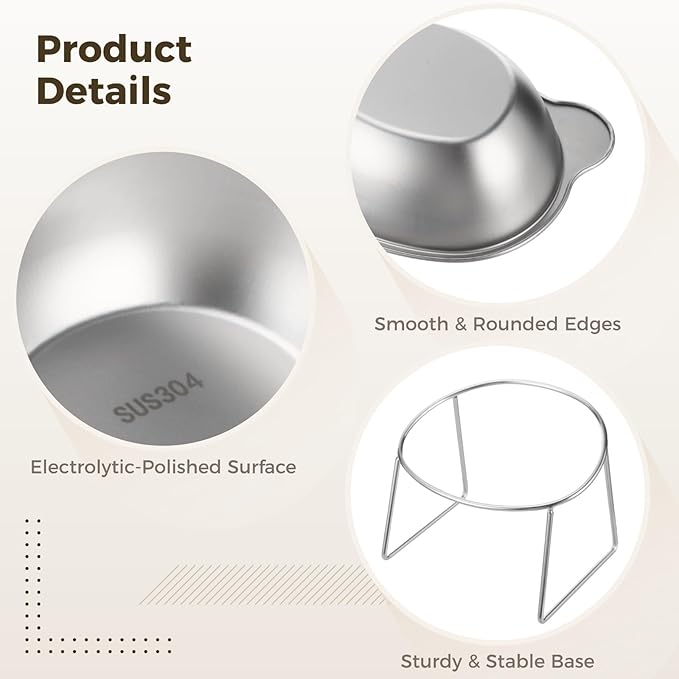 2 Pcs Elevated Cat Bowls, 304 Stainless Steel Tilted Food and Water Pet Feeder, 15° Neck Guard Design, Whisker Friendly, Non-Slip Base, 4.9 x 4.3 x 4.1 in for Small Cats, Dogs, Puppies