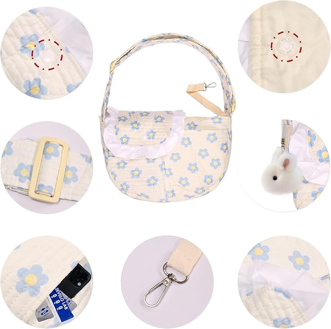Floral Dog Carrier Bag for Cats & Small Dogs,Carry 10-20LBS Pet Purse, Hands-Free Cat Sling with Adjust Strap, Crossbody Puppy Sling Bag with Safety Buckle, Gifts for Pets Mom (Blue Daisy, Medium)