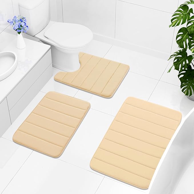 Buganda Memory Foam Bath Mat, 35.4" x 24", Ultra Soft and Non-Slip Bathroom Rugs, Water Absorbent and Machine Washable Bath Rug Runner for Bathroom, Shower, and Tub, Gold