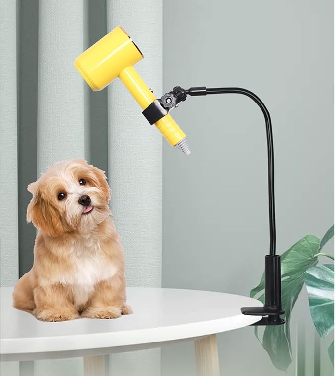 Dog Grooming Table Hair Dryer Arm Clamp Blow Dryer Stand Holder with 360Degree Neck Hands-Free Pet Grooming Accessories Pet Hair Dryer Holder Hands-Free