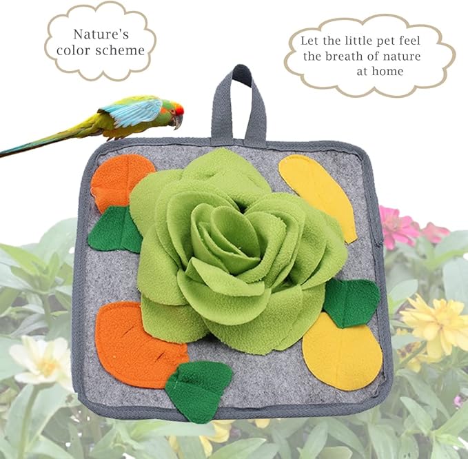 Abizoo Rabbit Toy Multifunction Foraging Mat,Polar Fleece11.8''x11.8'' Machine Washable Snuffle Mat Pad Interactive Fun Consume Energy for Chinchillas Guinea Pig Cage Accessories Bunny Treats Toys