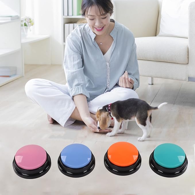 Sanpyl Dog Buttons for Communication, Voice Recording Buttons 30 Seconds Record Pet Training Buzzer, Dog Talking Set 4 Packs, Easy to Press, Funny Dog Cat Pet Training