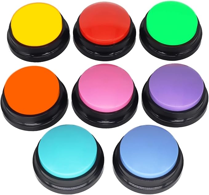 Dog Talking Buttons for Communication, 8 Color 30s Voice Recordable Training Buzzers with 50 Stickers, Multi-Use Pet Speech Buttons for Home/Office/Study, for Pet Owners