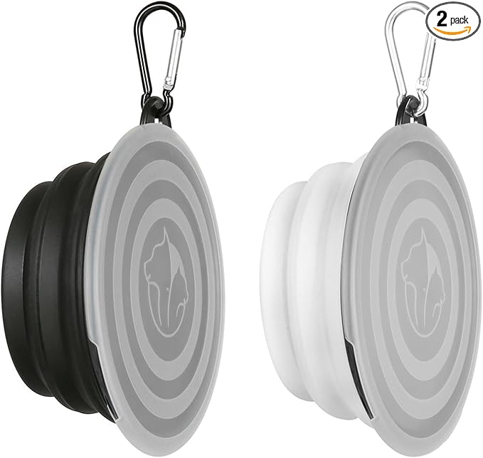 Collapsible Dog Bowl,2 Pack Portable and Foldable Pet Travel Bowls Collapsable Dog Water Feeding Bowls Dish for Dogs Cats and Small Animals,with Lids (Small, Black+White)