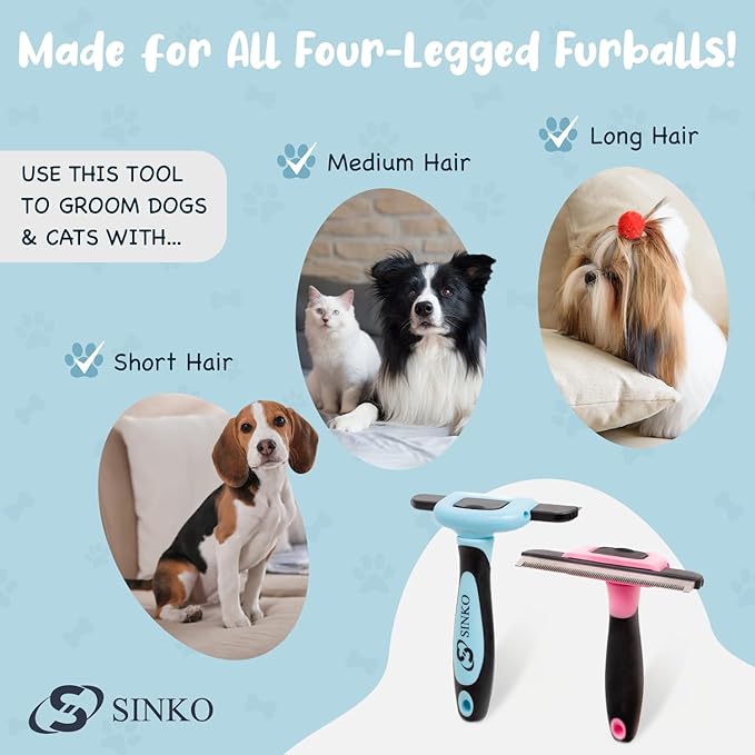 SINKO Deshedding Tool for Dogs & Cats, Pet Grooming Brush, Skin Friendly Deshedding Tool, Dog Brush for Shedding, Effectively Reduces Shedding by up to 95% for Short Medium Long Pet Hair (Blue)