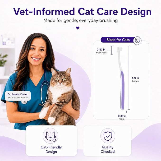 Cat Toothbrush for Daily Teeth Cleaning & Oral Care – Soft Bristle Dental Brush with Compact Head, Gentle for Cats & Kittens, Easy Daily Brushing Tool, Loved by Vets and Fur Babies