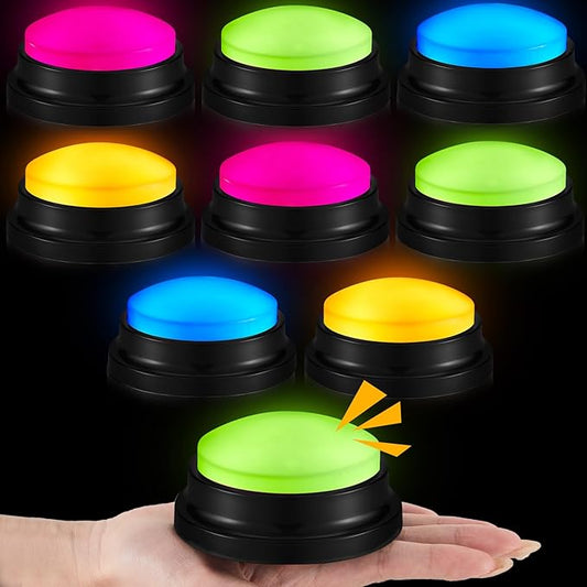 Honoson 8 Pack Recordable Answer Buzzers Button Custom Programmable Sound Buttons Funny Birthday Gifts for Family Trivia Nights Classroom Communication Study Home Office Game(Bright Color)