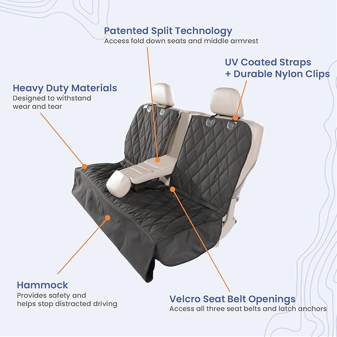4Knines Dog Hammock for Cars, SUVs, and Small Trucks (Regular Size, Black) – Rear Seat Cover for 60/40 Split Bench w/Armrest & Seatbelt Access – Heavy Duty, Waterproof, Easy Install, Machine Washable