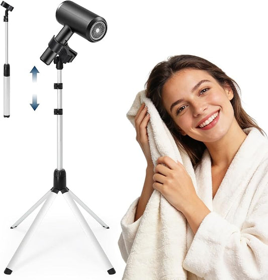 Hair Dryer Stand, 29-59 Inch Adjustable Hair Dryer Holder, 360 Degree Rotating Lazy Hair Dryer Stand Hand Free for Bathroom, Vanity, Makeup Room, matte black