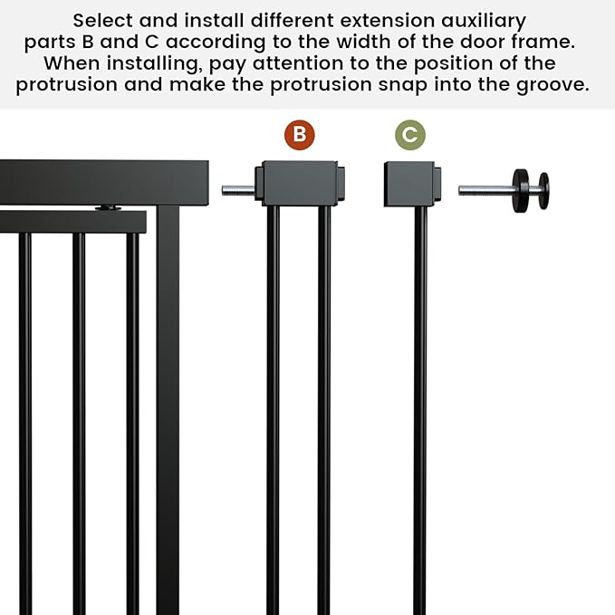 Gardner Pet Extra Tall Cat Gate 49"-86" Adjustable Height, Tall Pet Gate for Doorways/Hallways with 27.5"-37" Adjustable Width Baby Gate with 4 Extensions Kits, No Drilling Pressured Mounted (Black)