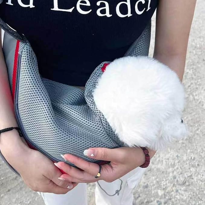 Dog Carrier Sling Front with Adjustable Strap Outdoor Travel Shoulder Pet Bag(Red)