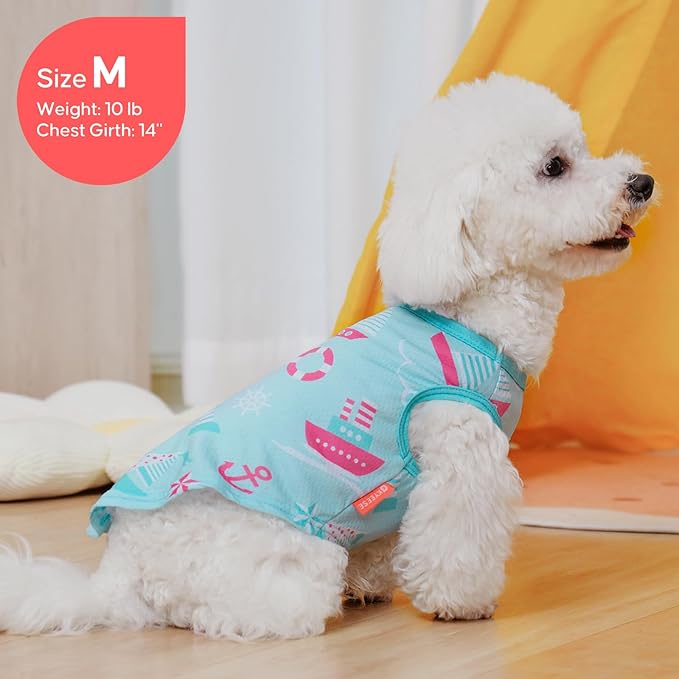 KYEESE 2Pack Dog Cooling Shirt, Breathable Dog Shirt for Small Dogs, Sun Protection Dogs Cooling Vest Tank Top, Lightweight Soft Sleeveless Summer Puppy Clothes, Boat+Ice Cream, S
