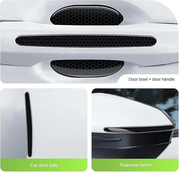8PCS Car Door Handle Protector, Reflective Car Door Handle Bowl Stickers, Self-Adhesive Anti-Scratch Doors Handles Paint Protective Film, Universal Protection Guard for Most Cars (Black)