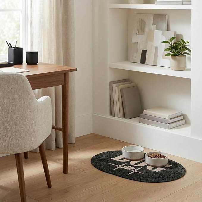 Super Area Rugs Decorative Dog Feeding Mat - 15" x 23" Charcoal Charcoal Pet Placemat for Food and Water Bowls - Soft Natural Cotton Woven Rug - Easy Clean & Absorbent Dog Bowl Mat - Made in India