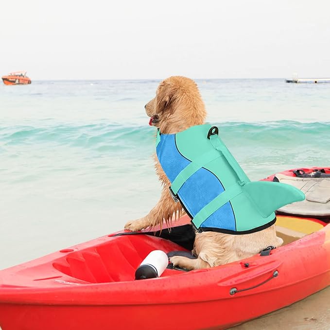 Malier Dog Life Jacket, Ripstop Dog Life Vest with High Buoyancy for Swimming Boating, High Visibility Shark Puppy Lifesaver Lifesaver for Small Medium Large Dogs (X-Small)