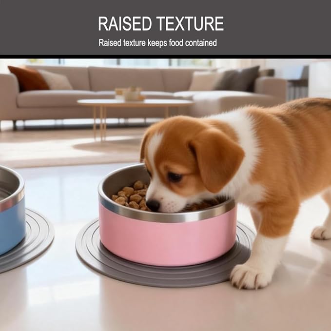 2 Pack Silicone Pet Food Mat, Small Rubber Mat for Cat & Dog Bowl, Cat Food Mat, Waterproof Placemat Protect Floor Around Food and Water Bowl, 9.5"x9.5"