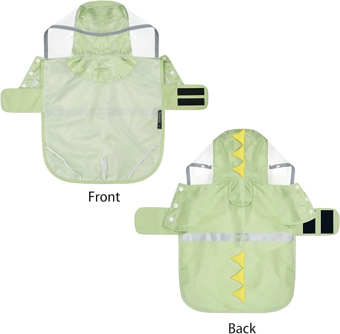 Dog Raincoat, Waterproof Reflective Adjustable Hooded Dog Rain Coat with Leash Hole, Lightweight Breathable Pet Poncho for Dogs (Green Dinosaur, XX-Large(55-79lb))