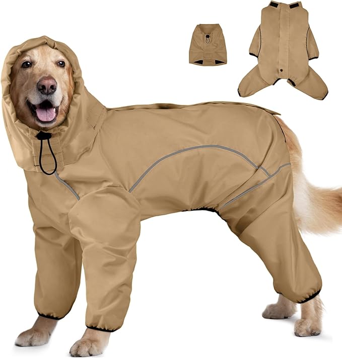 Dog Raincoat, Waterproof Dog Rain Jacket with Removable Hood，Adjustable 4 Legs Pet Poncho with Leash Hole，Reflective Stripe Hooded Snowproof Windproof Clothes for Small to 3X-Large Dogs, 3XL