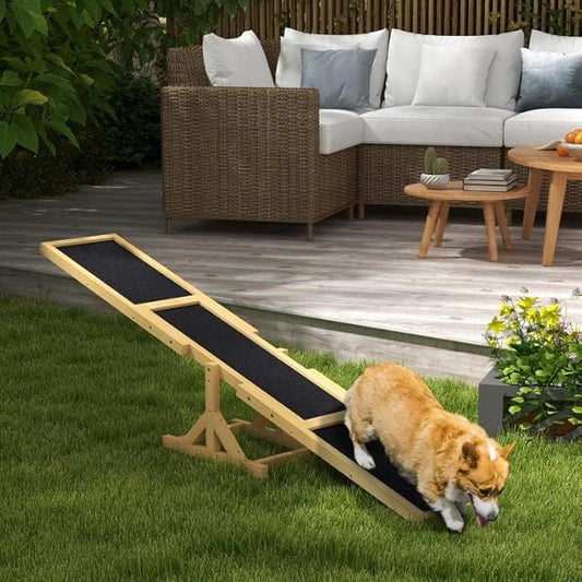 71" Dog Agility Seesaw Outdoor for Training and Exercise, Wooden Platform Dog Agility Training Equipment - Dog Obstacle Course Backyard Run Game Toy (Yellow)