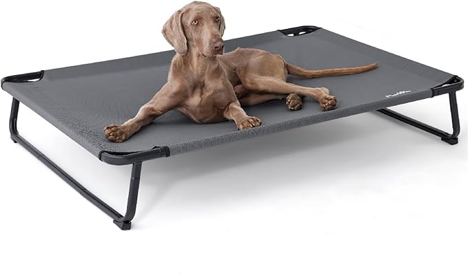 MADE 4 PETS Raised Dog Bed for XXL Dogs - Outdoor Elevated Pet Cot with Snap-in Legs, Washable Mesh, Non-Slip Feet, Durable & Chew-Resistant Hammock Bed, Indoor & Outdoor Use, 54"x37", Gray