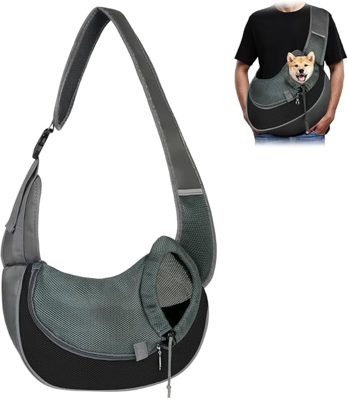 Dog Sling Carrier, Mesh Breathable Puppy Sling with Soft Adjustable Widen Padded Strap, Hand-Free Dog Purse Carriers for Small Dogs Cats, Pet Carrier Backpack for Travel Outdoor, Black
