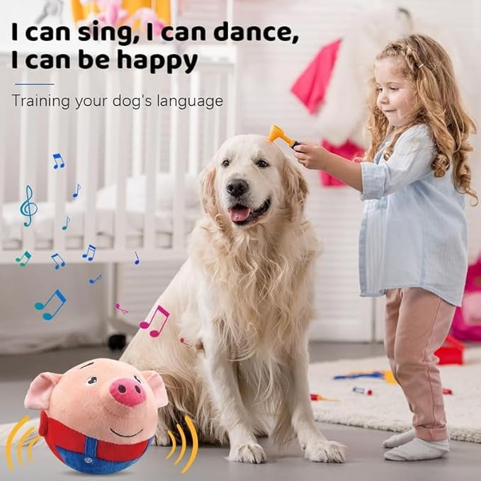 Interactive Dog Toys, Jumping Squeaky Dog Toys with Recording and Music Modes, Dog Toys to Keep Them Busy, Dog Birthday Plush Dog Toy, Rechargeable Interactive Dog Ball, Pet Toys for Dogs (Red Pig)
