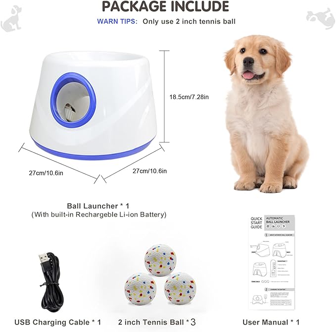 Automatic Dog Ball Launcher, Ball Launcher for Dogs, Suitable for Small and Medium-Sized Dogs, Interactive Dog Toy, with 3 2.3-inch Balls