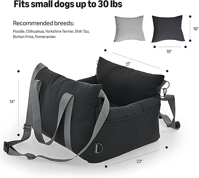 Amazon Basics Dog Car Seat, Pet Booster for Small-Medium Dogs with Leash & Washable Cover, Black
