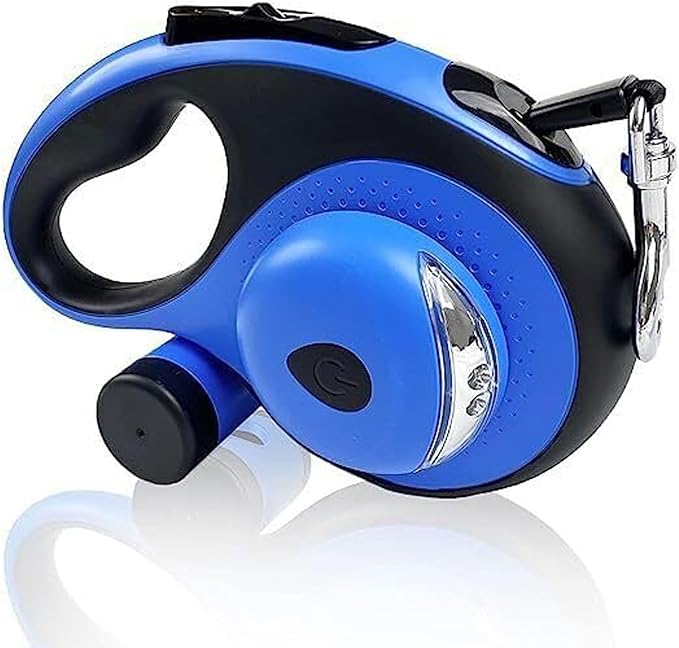Best Dog Supplies Retractable Thick Dog Leash for S, M, Large Dogs with Bag Dispenser and Flashlight, 26ft/8M for Dogs up to 110lbs Pet Leash One Button Break Retractable Color - Blue