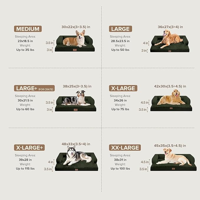 Extra Large Dog Bed-Orthopedic Waterproof XL Dog Bed for XLarge Extra Big Dogs - Foam Couch Sofa Washable with Removable Cover - Outpost Olive