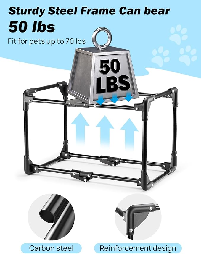 JOYTUTUS Pet Day Special, 38 Inch Collapsible Dog Crate, Steel Frame 8-Bar Foldable Soft Kennel, Portable Travel Crate for Large Dog Up to 70lbs, Oxford Cat Carrier Fit for Car Travel Indoor Outdoor