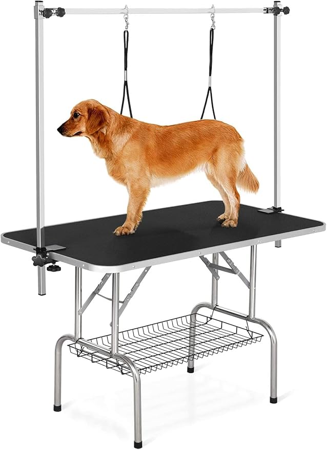 Professional Dog Pet Grooming Table Adjustable Heavy Duty Portable w/Arm & Noose & Mesh Tray (42", Black)