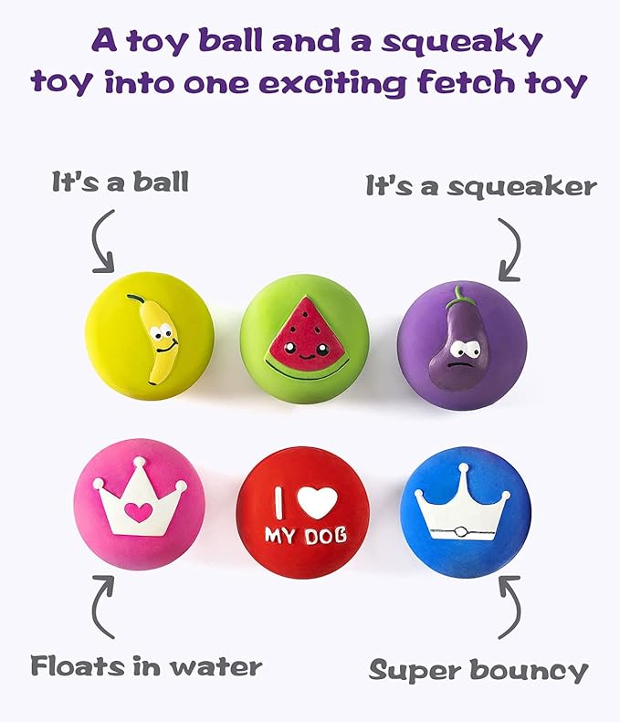 Squeaky Dog Ball, Latex Cute Dog Toys for Puppy and Small Dogs Soft Rubber Fetch Play Catch Ball Bounce and Funny Squeak Pet Toys