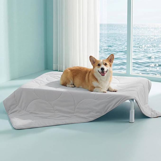 ZOMISIA Premium Cooling Blanket for Large Dogs - Q-MAX>0.5 Breathable Washable Dog Cooling Mat, Travel Soft Pet Summer Essentials, Grey, 40"x50"