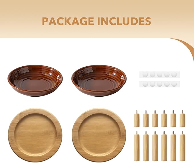 Havniva Elevated Cat Bowls Raised Ceramic Cat Bowl, 5.9” Wide Opening Cat Food Bowl Whisker Friendly Cat Dish Anti-Slip with Bamboo Stand, Shallow Pet Food & Water Bowl for Indoor Cats