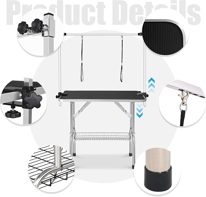 46 Inch Professional Adjustable Pet Grooming Table Heavy Duty with Arm Noose & Mesh Tray for Dog Cat Shower Table Maximum Capacity Up to 265Lb, Black