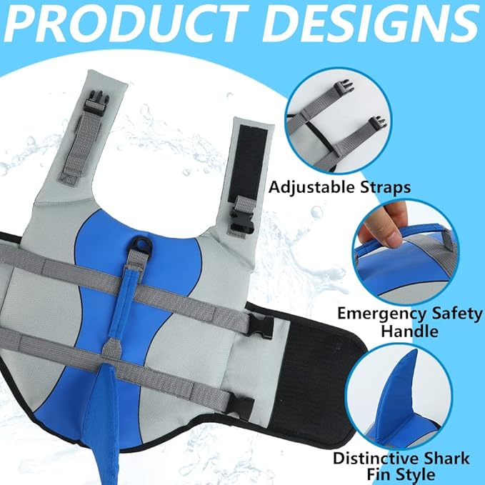 EMUST Dog Life Jacket, Ripstop Dog Lifesaver Vests with Rescue Handle for Small Medium and Large Dogs, Pet Safety Swimsuit Preserver for Swimming Pool Beach Boating (XS,Blue)