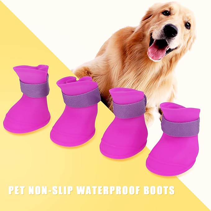 Yctze 4pcs Silicone Protective Dog Boots, Antislip Snow Shoes for Small Dogs, Ideal for French, Cute Pet Rain Wellies (L)