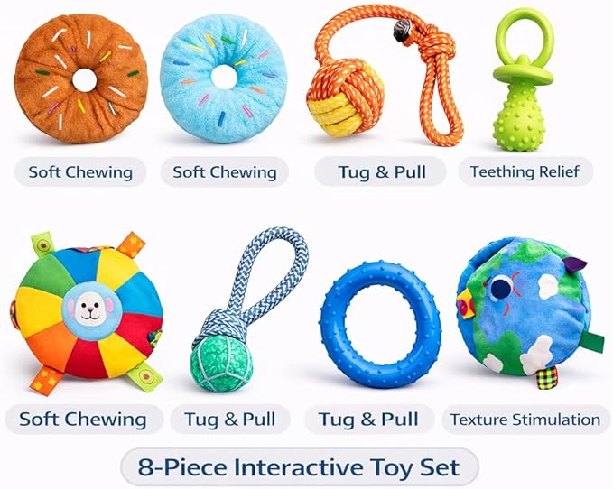 Puppy Play Gym for Small Dogs - 8 Interactive Teething Dog Toys, Durable PVC Frame, Indoor Chew & Activity Center, Relieves Boredom & Anxiety, Safe & Easy to Assemble for Puppies