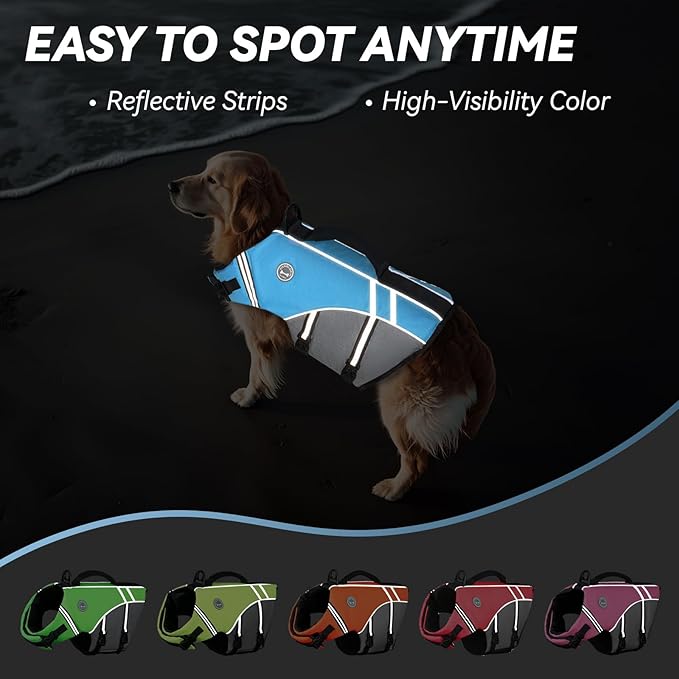 VIVAGLORY Sports Style Dog Life Vest, Dog Life Jacket for Swimming & Boating, Ripstop & Buoyancy for Puppy Doggy, Lifejacket with Handle, XL, Blue