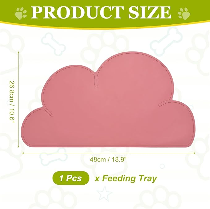 Silicone Pet Feeding Mat, Waterproof Dog Cat Food Bowl Placemat Tray Anti-Slip with Raised Edge Foldable Heat-Resistant (Burgundy, Cloud Shape), Intended for Cat Dog Water Bowl