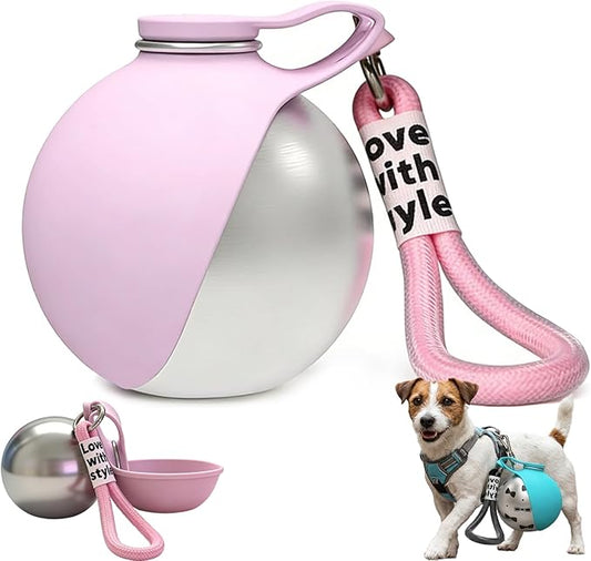 2-in-1 Portable Tumbler for Dogs, Leak-Proof Stainless Steel Dog Water Bottle with Silicone Bowl, Ideal for Walking, Hiking & Travel, Compact Dispenser for Small Dogs & Puppies (10oz) (A)