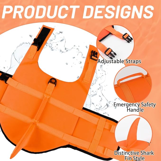 EMUST Large Dog Life Jacket, Dog Life Vests for Swimming, Small/Medium/Large Pet Swim Vest with Rescue Handle, Adjustable Pet Flotation Vest for Water at Pool, Beach, Boating (XL,SolidOrange)