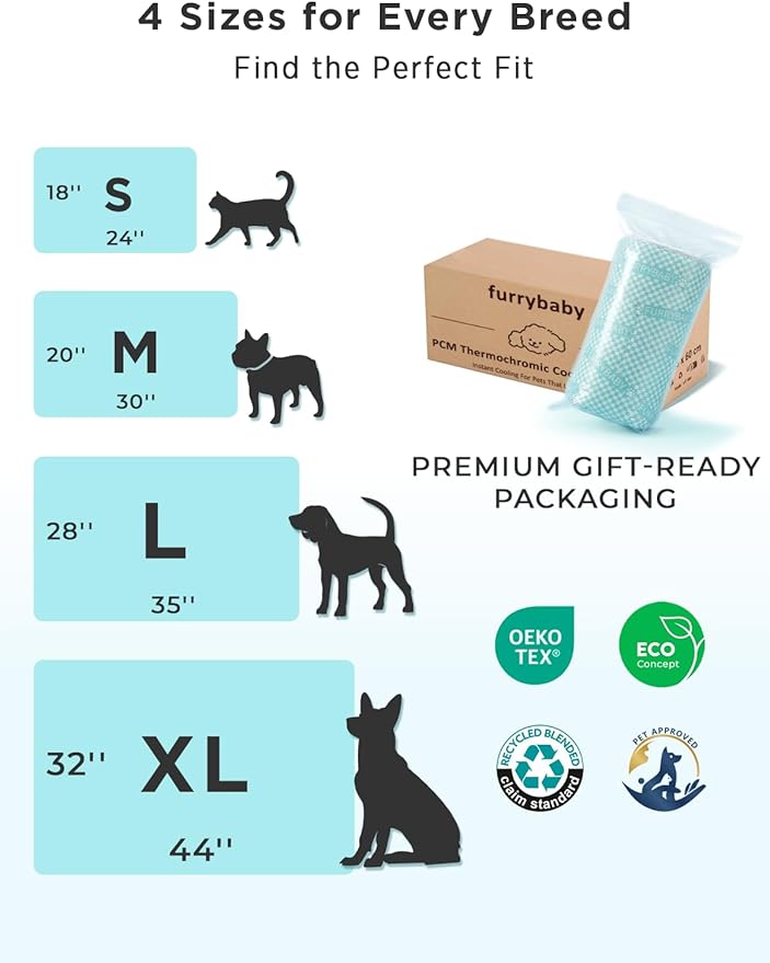 furrybaby Dog Cooling Mat Dog Bed mat, Extra-Thick Dog Crate Pad, Cat Bed, Washable Pet-Safe Magic Cooling Pad for Dogs Cats, Long Lasting Cooling for Crate Bed Indoor Outdoor Summer, 44x32, Sea