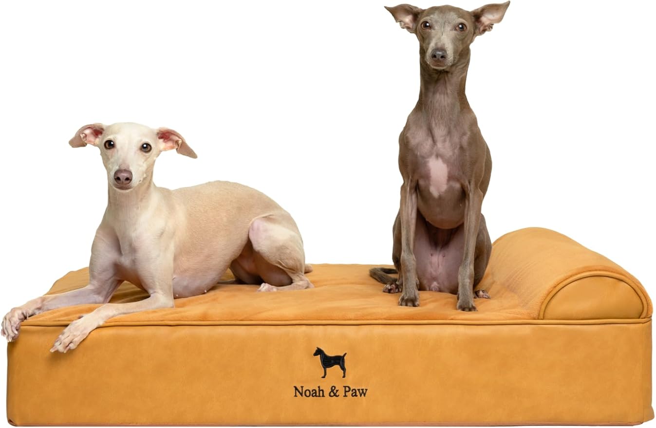 NOAH & PAW Large Dog Bed, 35x25x8.7 Inch, Orthopedic Dog Beds, Eggshell Memory Foam Infused with Cooling Gel, Waterproof, Machine Washable, Includes Inner Cover (Faux Leather)