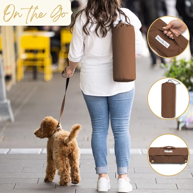 Dog Travel Mat - Portable Waterproof Foldable Dog Bed for Home, Car, Crate & Outdoor - Washable Roll Up Pet Mat for Medium & Large Dogs (39"x30") - Includes Carry Bag
